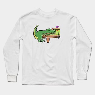 Pool Snooker Player Tyrannosaurus Dinosaur Dino Cartoon Cute Character Long Sleeve T-Shirt